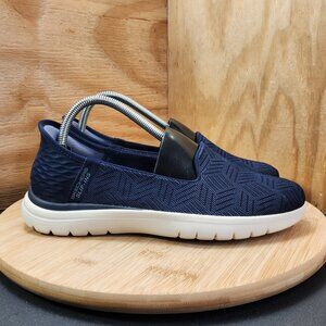 Skechers On The Go Slip Ins Flex Clover Womens Hands Free Blue Sneaker Flats